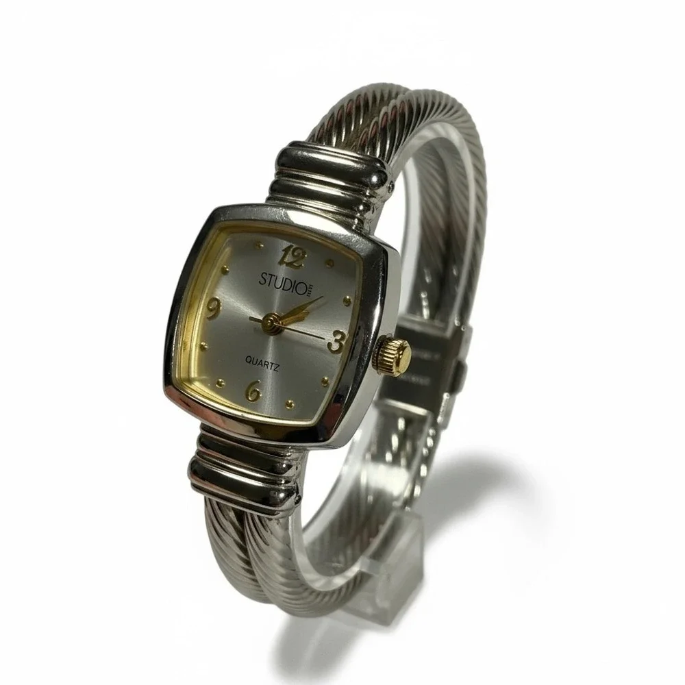 Studio‎ Time Watch Silver Tone Cable Cuff Bracelet Quartz Ladies Wristwatch